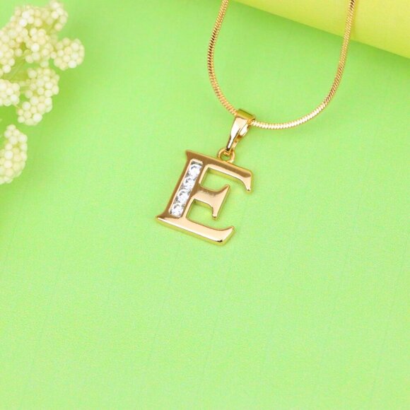 "Rose Gold Letter E Pendant with Crystals – 18K Gold Plated Charm, XPPT1354 - Picture 4 of 13